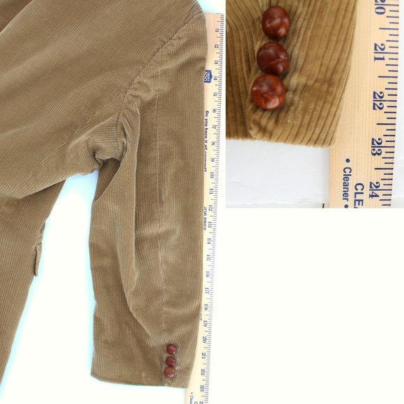 Brooks Brothers Tan Corduroy Blazer 48 Sport Coat Knot Buttons Notch Lapel Vtg - Picture 13 of 16